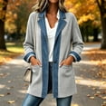 thumbnail image 6 of Fnooota Women's Shackets, Button Front Casual Collared Long Sleeve Denim Patchwork Ribbed Knit Shirt Jacket Gray Size L, 6 of 7
