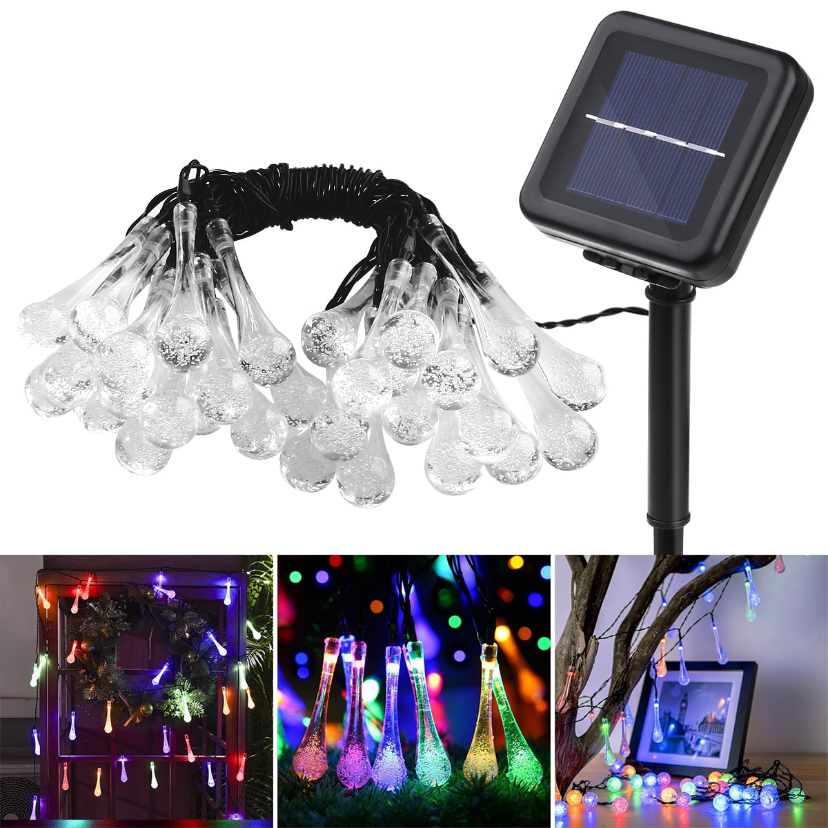 YUNLIGHTS 6.5M 30LED Water Drop Solar String Lights Christmas Fairy