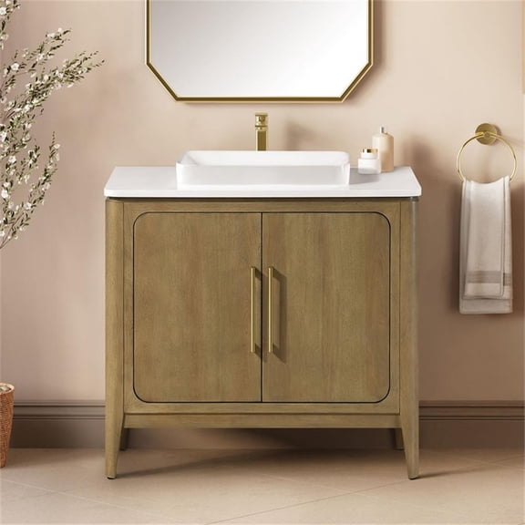 Pemberly Row 36" Bathroom Vanity in Cortado with White Countertop