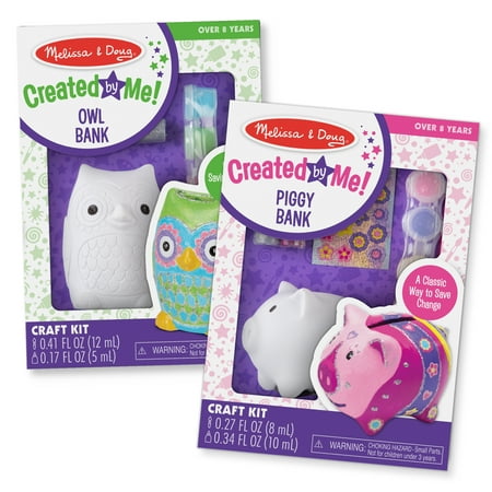 Melissa & Doug Created by Me! Paint & Decorate Your Own Resin Bank Craft Kit For Kids 2 Pack â Owl & Piggy Banks