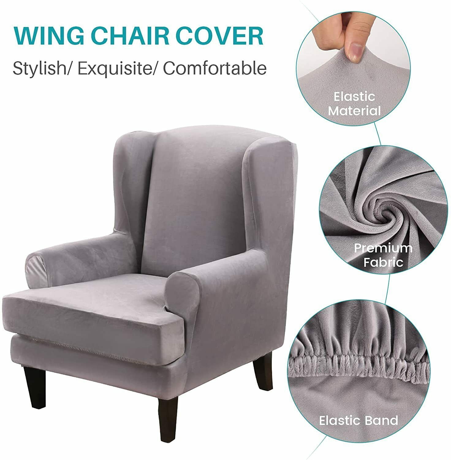 SHANNA Wingback Chair Slipcover Sofa Furniture Protector 2-Piece Armchair Covers with Seperate Seat Cushion Cover