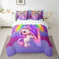 thumbnail image 2 of Manfei Cartoon Unicorn 7 Pieces Bedding Comforter Set,Kawaii Initial Full Bedding Set Lightweight,Rainbow Stars Fitted Sheet Flat Sheet,Microfiber Cute Room Decor,Reversible, 2 of 7