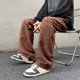 thumbnail image 5 of Hombres Pantalones De Pierna Recta Poliéster Pierna Ancha Pantalones Sueltos Letra Impresa Vintage Casual Jeans Marrón L, 5 of 8
