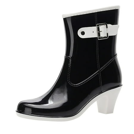 

Rain Shoes for Women Punk Style Mid Snow Boots Women S Non-Slip Rain Boots High Heel Water Shoes Water Shoes for Women Pvc Black 38