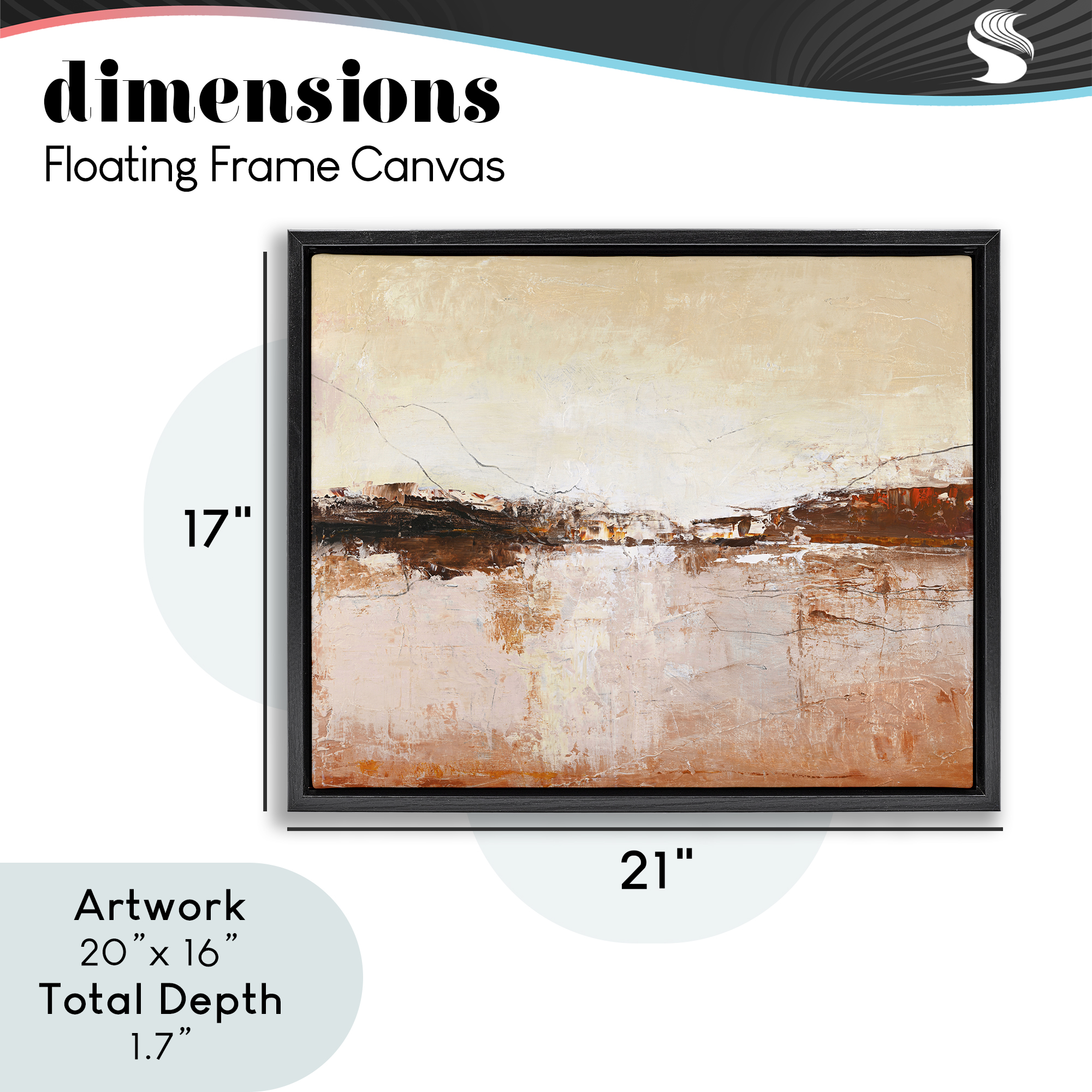Warm Distressed Horizon Black Framed Floater Canvas Wall Art, design by Design Fabrikken