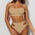 thumbnail image 2 of Sngxgn Women Swimsuit Bikini Set High Waisted Drawstring Two Piece Bathing Suit(Beige,XS), 2 of 5