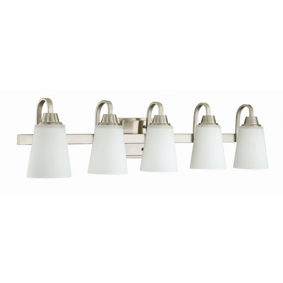 Grace 37 in. 5 Light Brushed Polished Nickel Finish Vanity Light with Frost White Glass