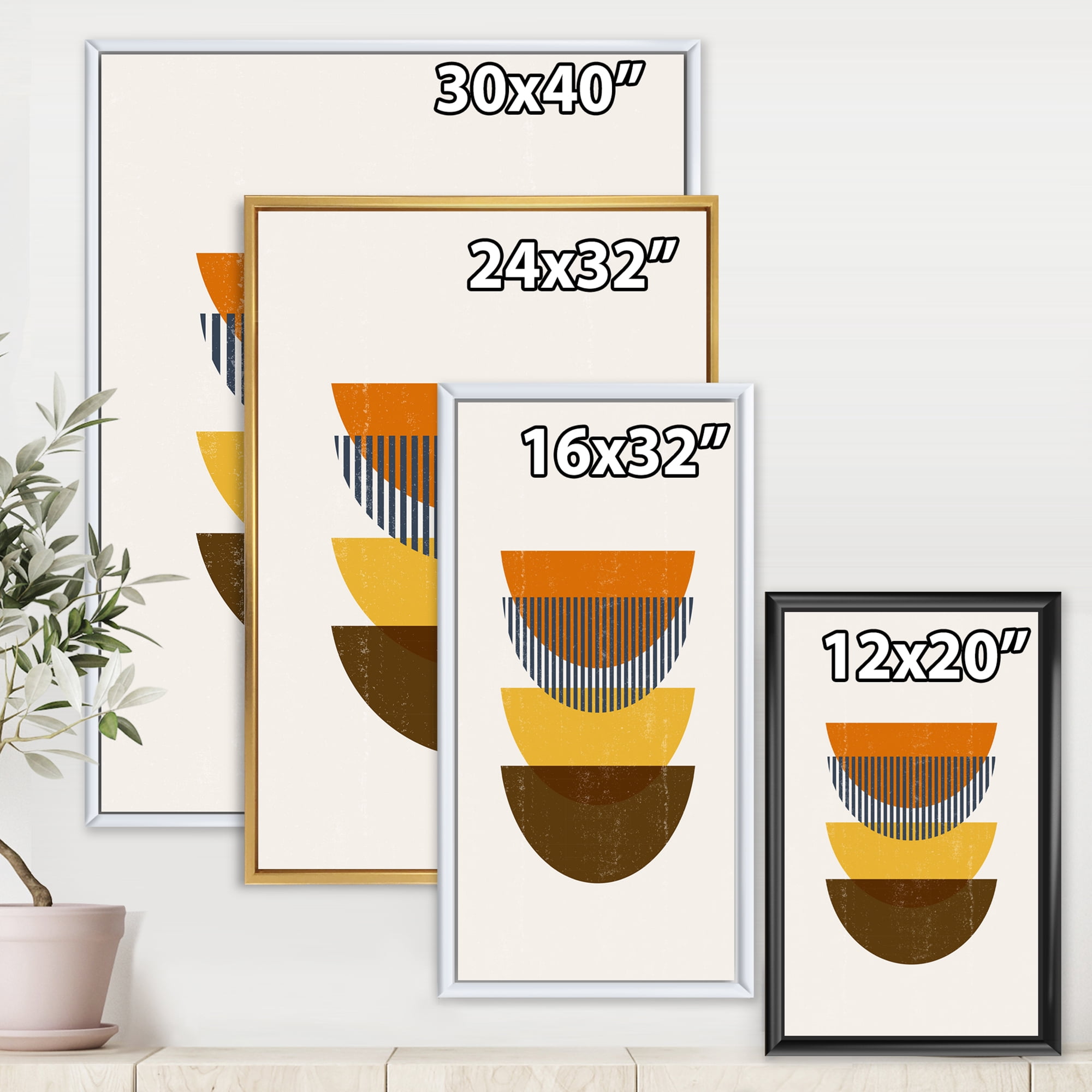 Designart 'Abstract Moon Geometric In Earth Tones' Modern Framed Canvas Wall Art Print