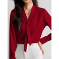 thumbnail image 4 of Blusa De Manga Larga Con Cuello En V Y Lazo Verde Para Mujer, 4 of 11