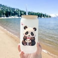 thumbnail image 4 of 16oz Frosted Glass Cup With Lid and Straw, Featuring Cute Padna Patterns, Tumbler Drinkware Set, Great for Gift or Everyday Use, For Cold and Hot, 4 of 9