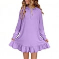 thumbnail image 2 of BLTIBY Girls Dresses Hoodies Long Sleeve Quarter Zip Casual Cute Ruffle Hem Mini Sweatshirt Dress Purple 7-8 Years, 2 of 9