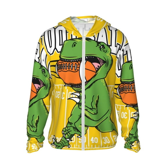 Easygdp T-Rex Playing Football Lightweight Long Sleeve Sun Shirt Sports long-Sleeved Sun Protective Clothing, Quick Drying Breathable-Small