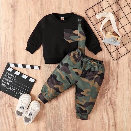 GiLiling Newborn Baby Boys 2 Piece Outfit Color Block Sweatshirt and Jogger Pants Casual Set for Everyday Wear (Black 18-24 Months)