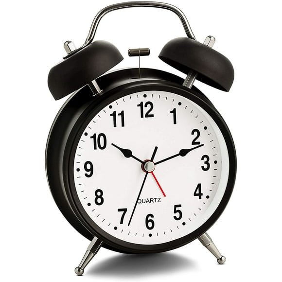 Analog Alarm Clock Extra Loud Twin Bells Retro White Silent Non-Ticking Quartz Battery Operated With Backlight, Decorative Bedside Table Desk Vintage Clocks For Heavy Sleepers