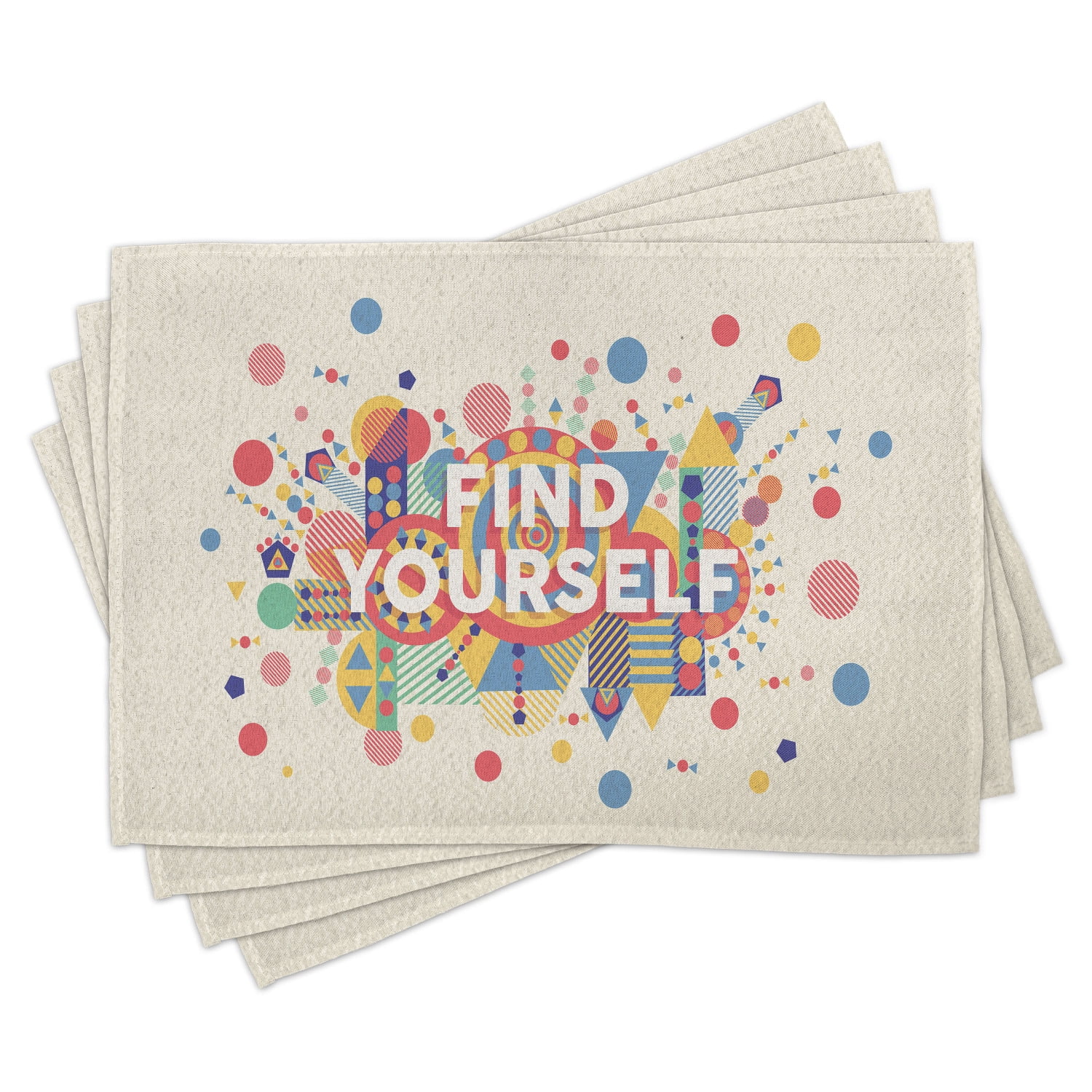 Quote Placemats Set of 4 "Find Yourself" Colorful Typographical Poster