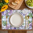 thumbnail image 4 of Purple Flowers Placemats Set of 6, Spring Floral Leaves Plants Blue Plaid Placemats for Dining Table, Place Mats for Kitchen Tabletop, Waterproof Wipeable Dining Table Mats Set, 4 of 9