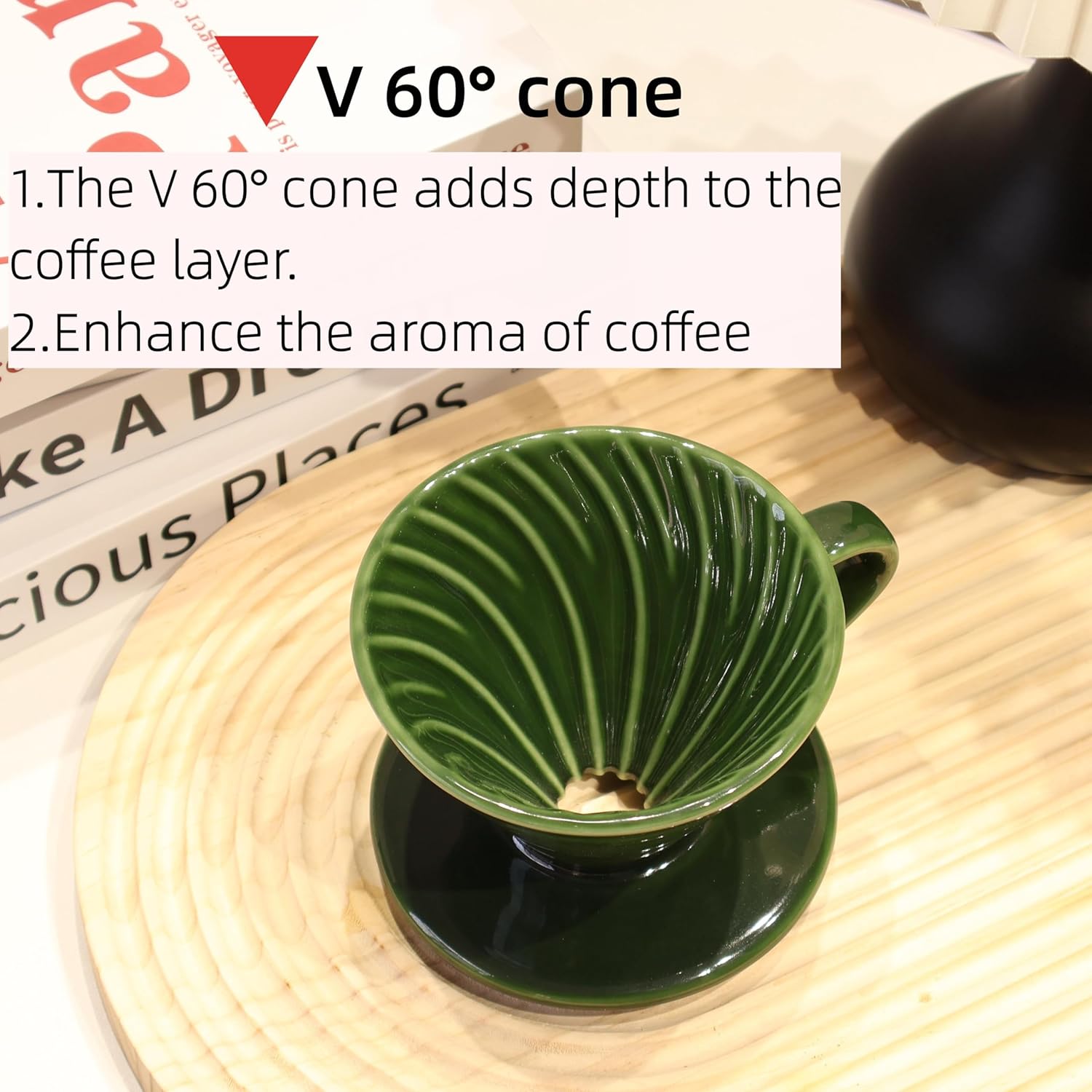 Ceramic Coffee Dripper includes 50 Filters 01 Pour Over Coffee Maker Porcelain V 60 Hand Brewed Set Pottery Artisanal Drip Brew Barista Gift for 1-2 People Travel Camping Office Home