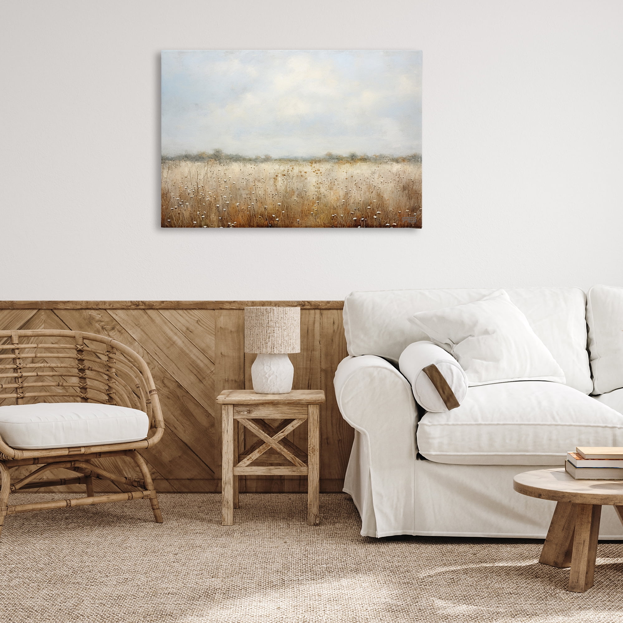 Stupell Industries Soft Daisy Field Landscape Painting Gallery Wrapped Canvas Art Print Wall Art, 36 x 24