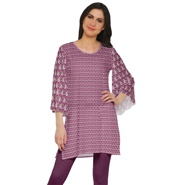 Moomaya Kurta Mini à Manches Kimono Tunique d'Été Kurtis Courts Imprimés pour Femmes
