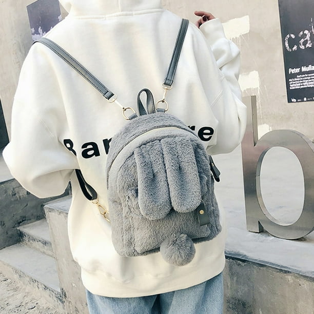 Estink Women Backpack Women Bunny Backpack Plush Mini Fluffy Ear Backpack Fuzzy Bunny Satchel Casual Daypack For Girls