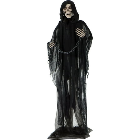 Haunted Hill Farm Life-Size Animated Grim Reaper Prop With Chain And Rotating Head  Multicolor