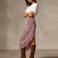 thumbnail image 5 of Ygbgbb Women's Western Faux Suede Fringe Midi Skirt High Waisted Asymmetrical Wrap Skirt with Tassel Trim Retro Cowgirl Skirt for Festival, Party, and Streetwear Pink L, 5 of 7