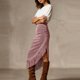 thumbnail image 4 of Falda de Franja para Mujeres de Cintura Alta Bodycon Midi Asimétrica Split Western Style, 4 of 7