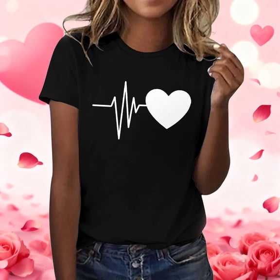 BILIKEYU Women's Fashionable Casual Valentine's Day Printed T Shirt, Womens T Shirts, Valentines Day Shirt, Womens Tops Trendy