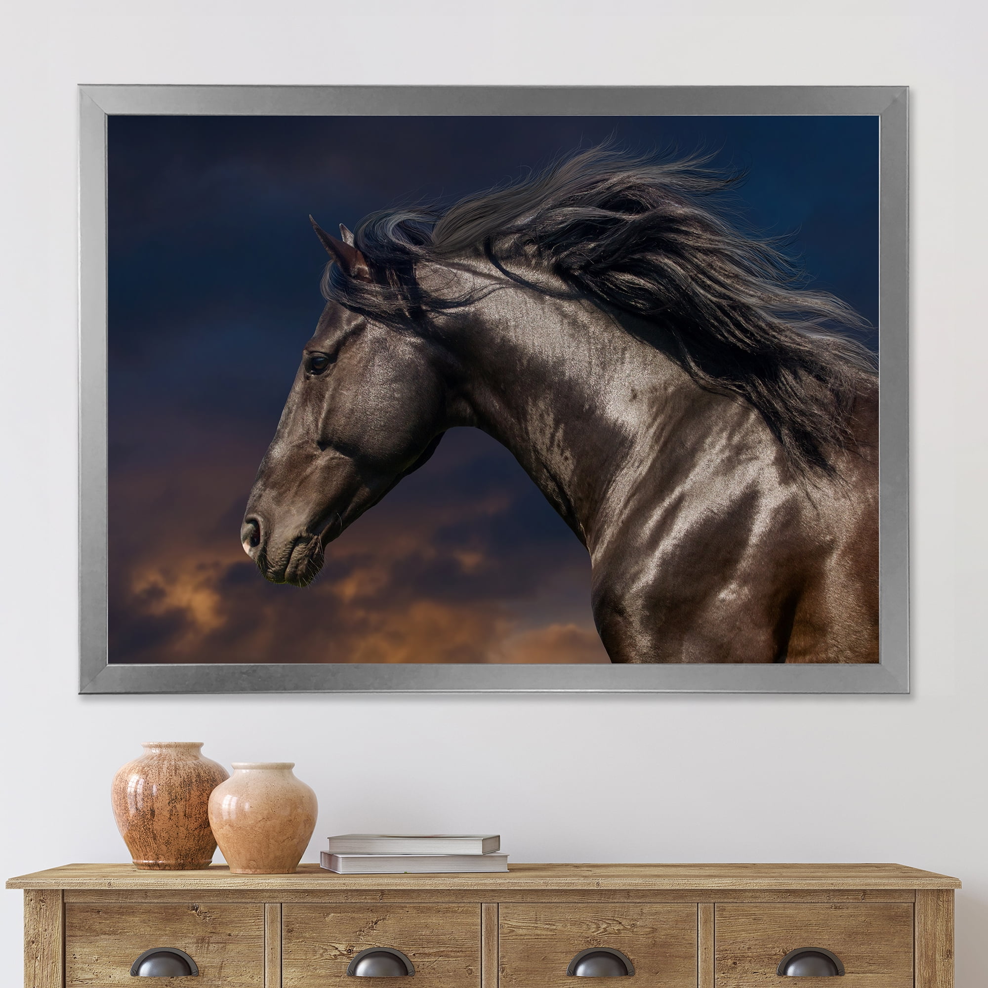Designart 'Close Up Of Thoroughbred Nonius Stallion Horse III' Farmhouse Framed Art Print