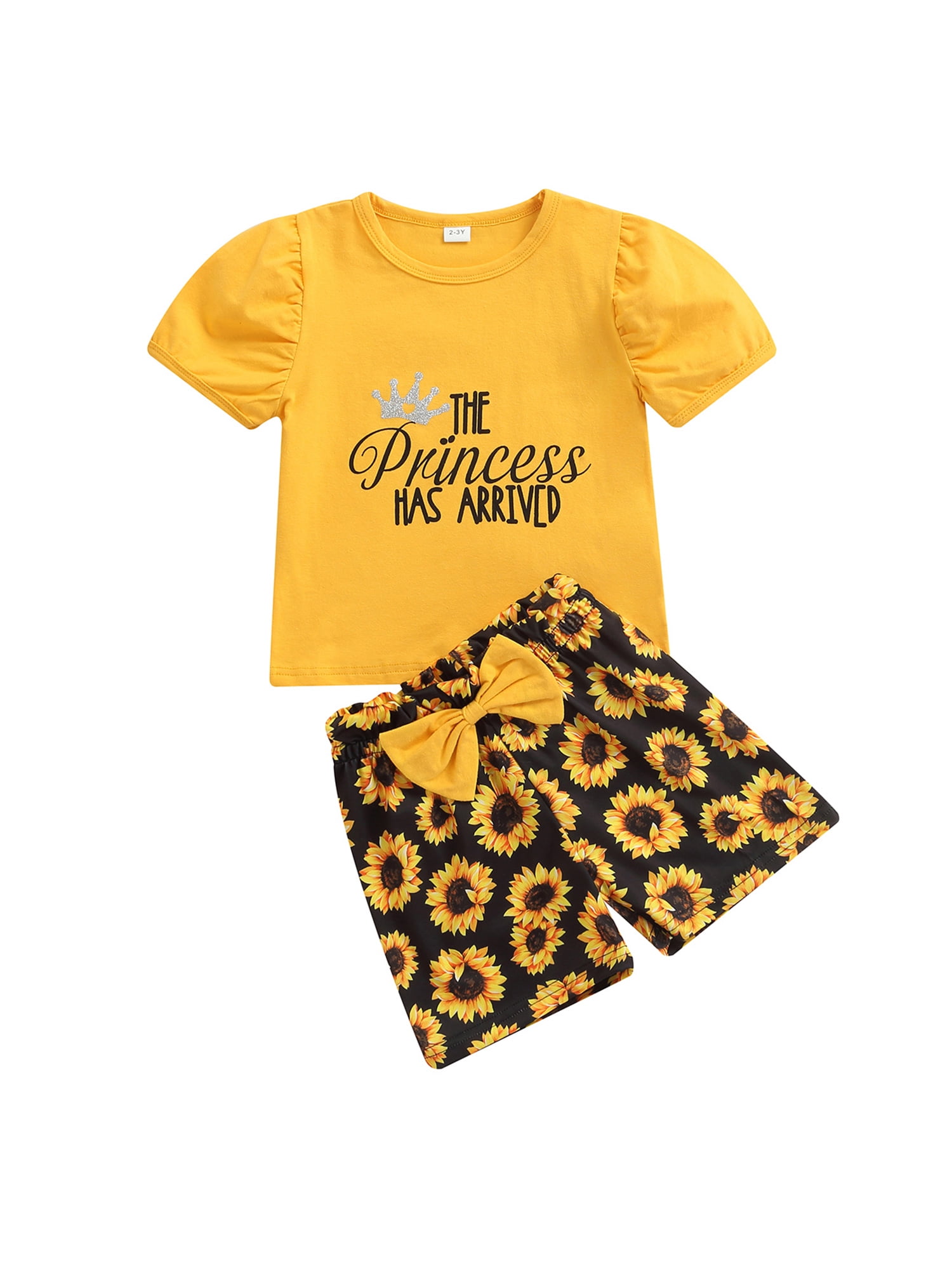 Pants Summer Princess Outfits Dibiao 1-5T Kids Girl Sunflower Print Shirt with Bowknot