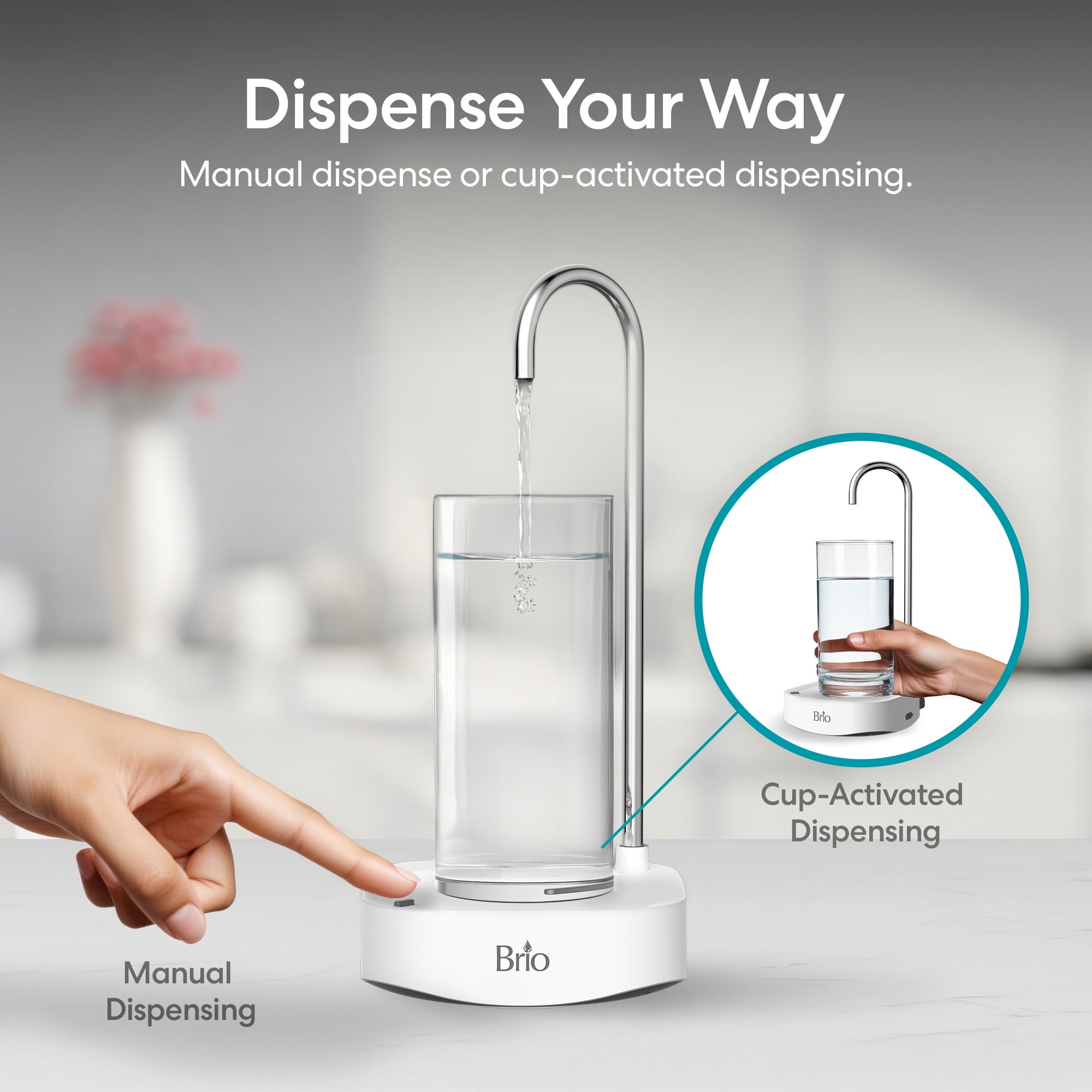 Brio Portable USB Rechargeable Electric Water Dispenser Pump for Countertops & Bottles