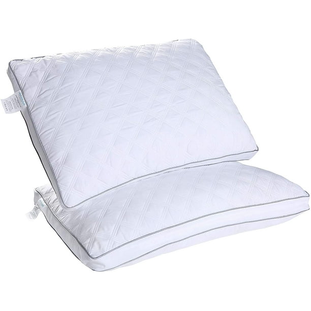 Gusseted Quilted Bed Pillows Extra Firm (King, Light Grey Piping) Set