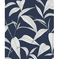 NextWall Dark Blue Pinstripe Leaf Trail Peel and Stick Wallpaper