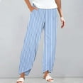 thumbnail image 2 of BKQCNKM Linen Pants Women, Gauze Pants, Striped Pants Women, Striped Linen Pants Summer Casual Wide Leg Pants with Pockets, Travel Pants Women, Sky Blue XXL, 2 of 5
