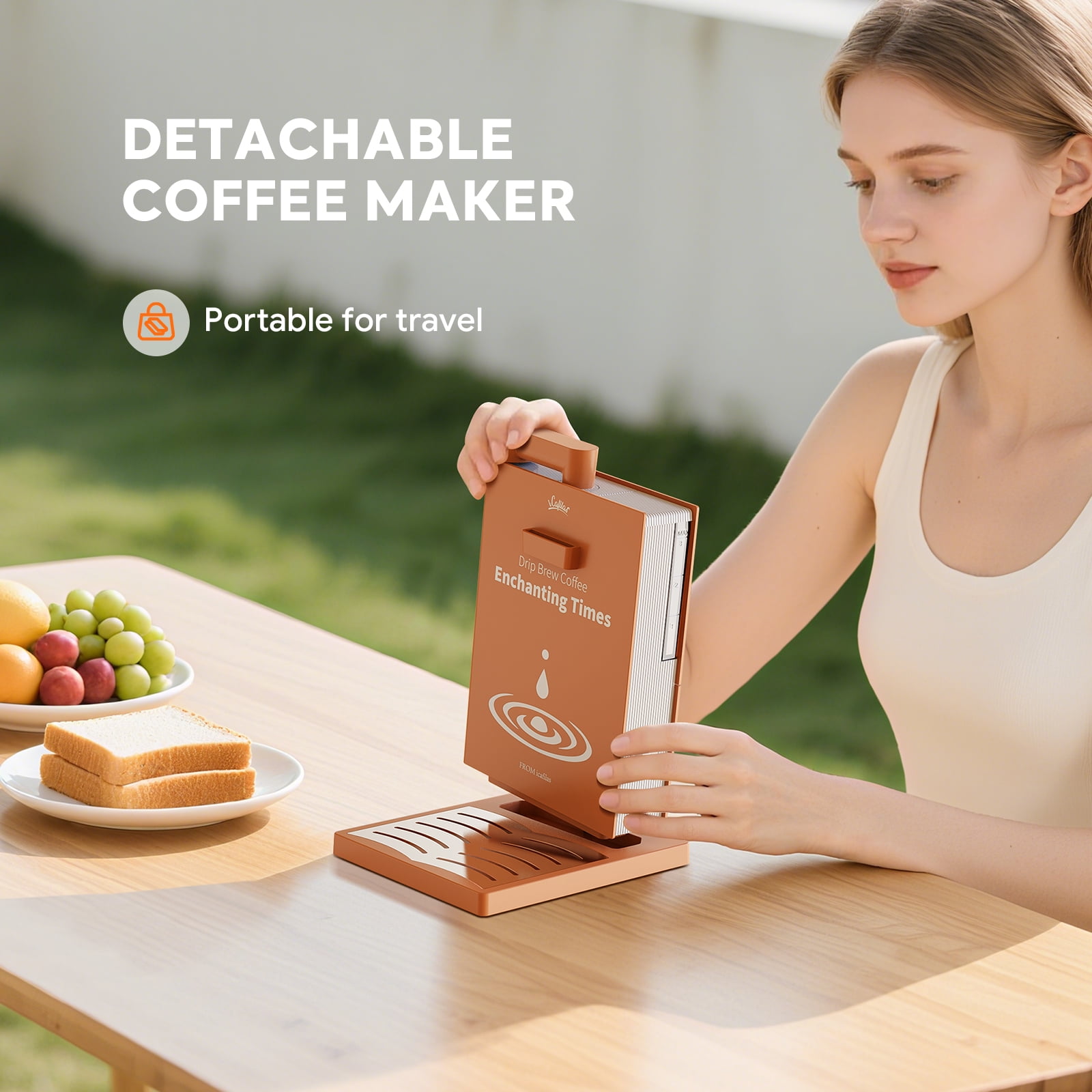 i Cafilas Portable Foldable Electric Pour Over Coffee Machine,Drip Electric Coffee Maker with Elegant Design for Car Truck Camping Hiking Outdoors Golfing, 10oz.Capacity,400W (Brown)