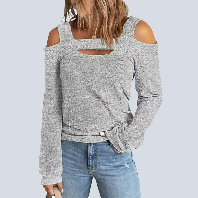 Blusa casual para mujer, blusa con hombros descubiertos para mujer, blusa de manga larga para mujer, blusa con hombros descubiertos diseñada para precisión