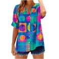 thumbnail image 2 of JTZGDY Linen Shirts for Women Casual Short Sleeve Tie Dye Gradient Color Print Button Down V Neck Graphic T-Shirts Trendy Bleached Beach Vacation Tees Tops Blue#04 S, 2 of 4