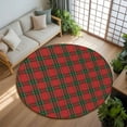 thumbnail image 2 of Christmas Area Rug, Red Green Plaid Vintage Texture Washable Large Circle Carpet, Non Slip Round Rug for Living Room/Bedroom/Dining Room/Home Office/Dorm, 2 of 9