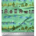 thumbnail image 1 of Soimoi Polyester Crepe Fabric Tree,House & Raindrop Nature Print Fabric by The Yard 52 Inch Wide, 1 of 3