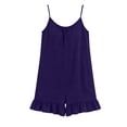 thumbnail image 7 of QATAINLAV Summer Rompers for Women Sleeveless Adjustable Strap Onesies Shorts Cotton Casual Wide Jumpsuits with Pockets Purple M, 7 of 7