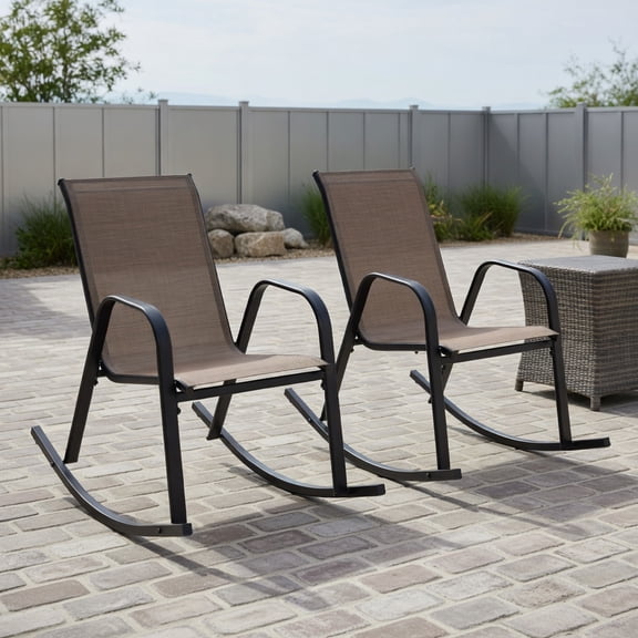 Yardi Yard Set of 2 Heavy-Duty Metal Patio Rocking Chair with Breathable Seat Fabric, Patio Furniture Chair, Balcony Porch Adult Rocking Chair-Brown