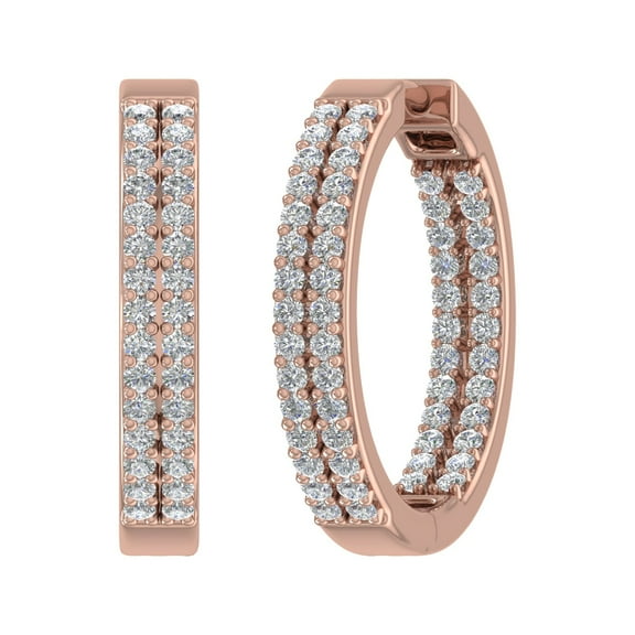 1 Carat (ctw) Diamond Hoop Earrings in 10K Rose Gold