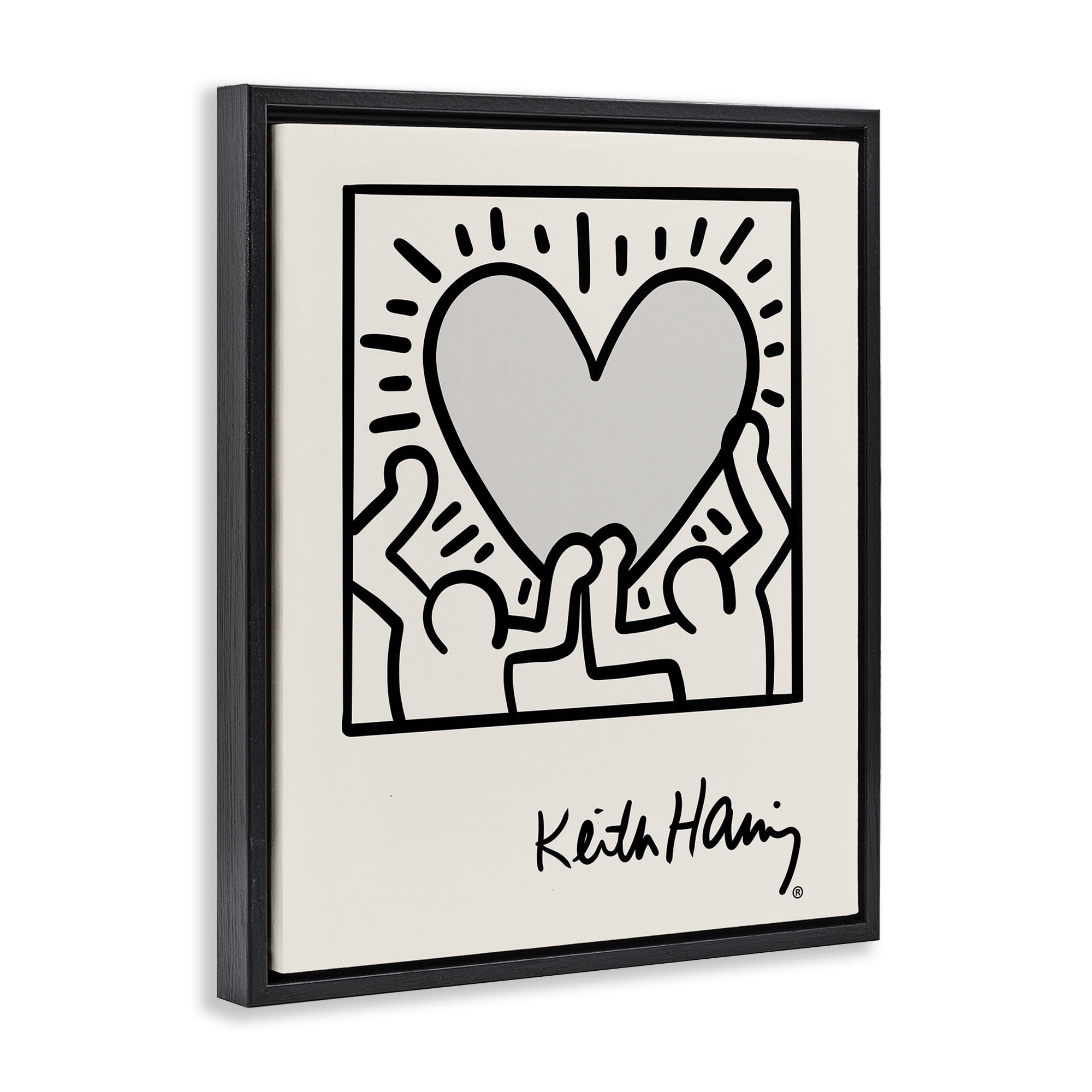 Stupell Industries Classic Heart Symbol Keith Haring Abstract Painting Black Floater Framed Canvas Art Print Wall Art, 17 x 21