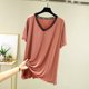 thumbnail image 1 of Pijama de manga corta para mujer, moda, talla grande, cuello en V, color liso, encaje, cuello en V, camiseta de manga corta, abrigo para casa, blusa de poliéster para mujer, 1 of 3