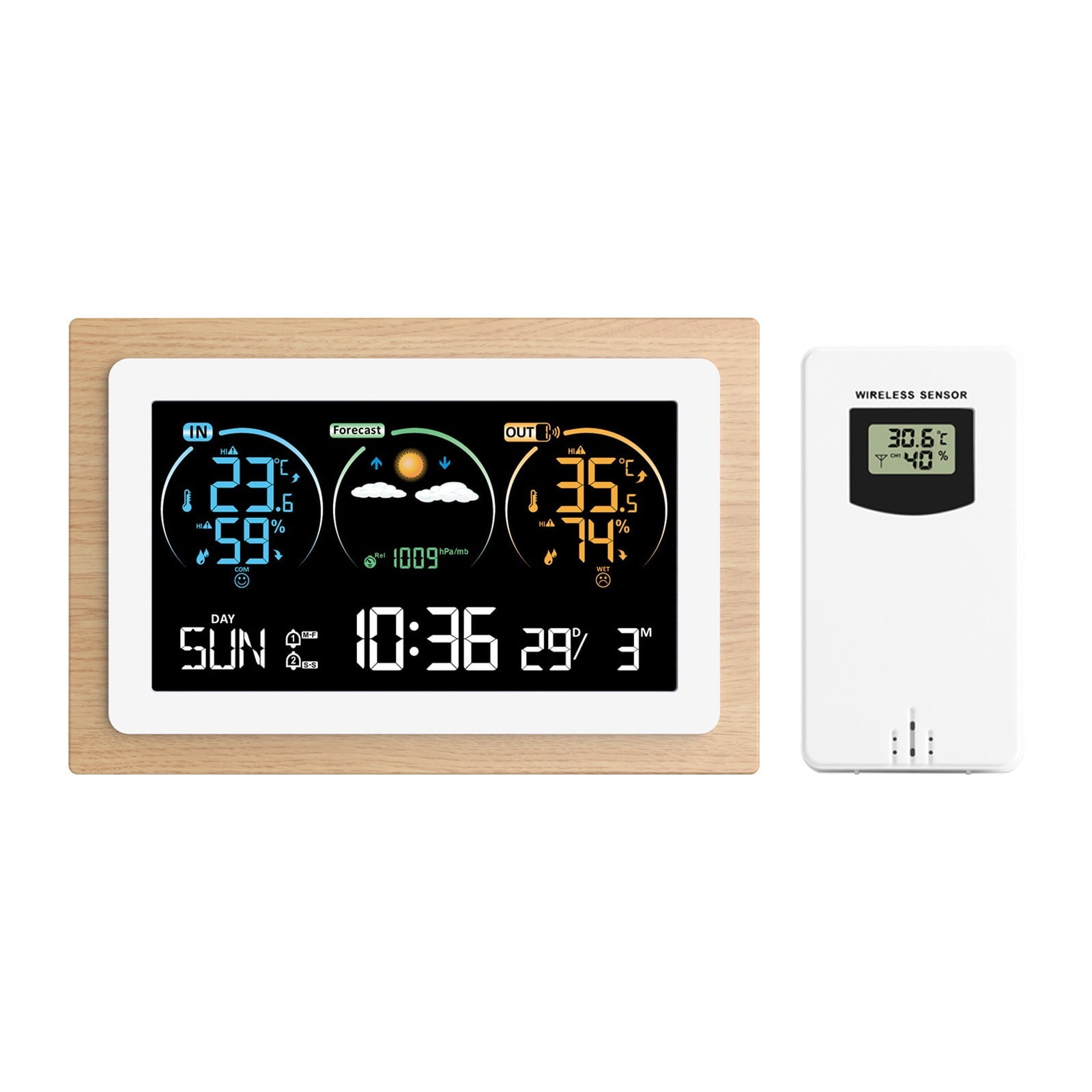 Weather Station with Dual-Alarms Clock Temperature & Humidity Meter Multifunctional VA Large Color