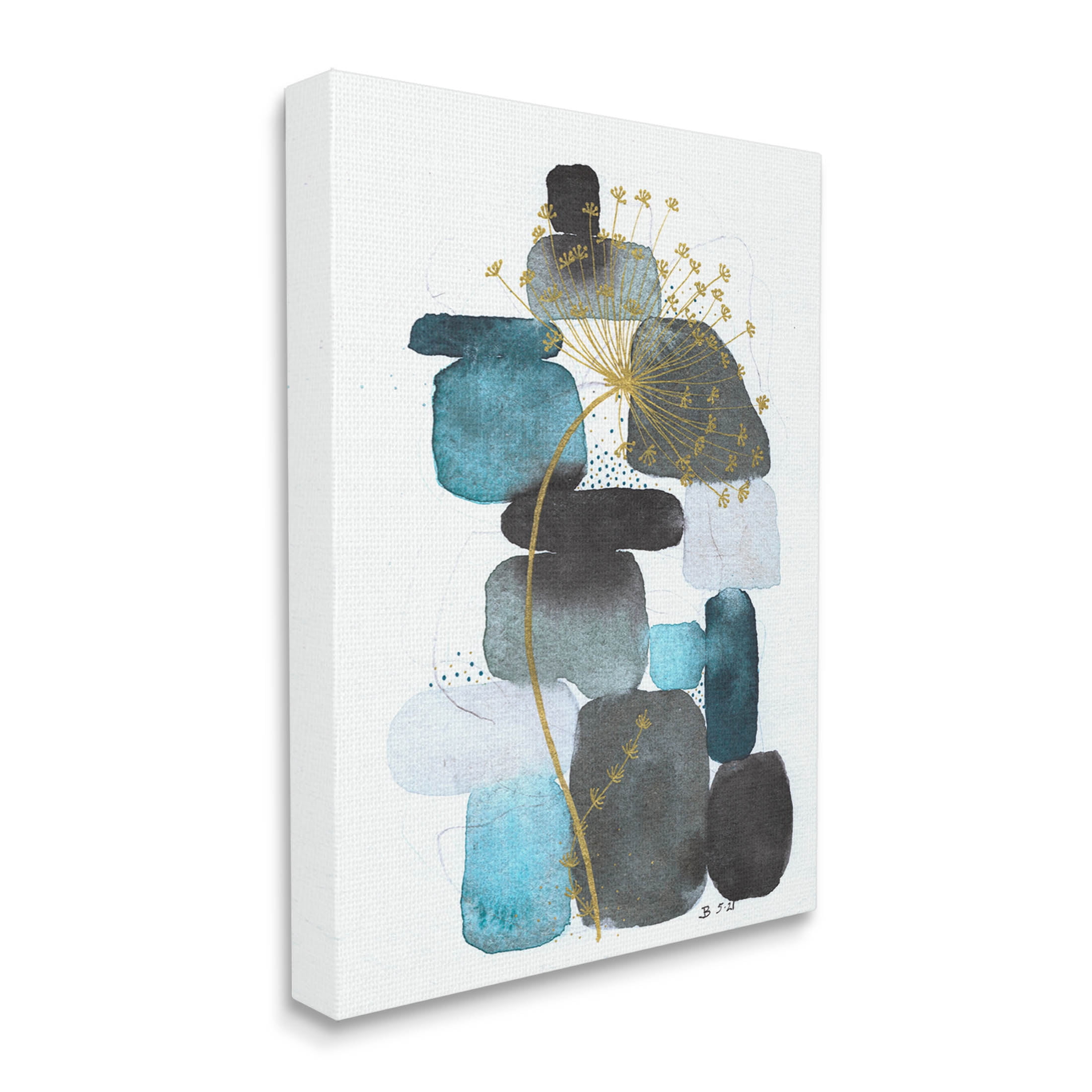Blue Nature Rocks Dandelion Abstract Graphic Art Gallery Wrapped Canvas Print Wall Art