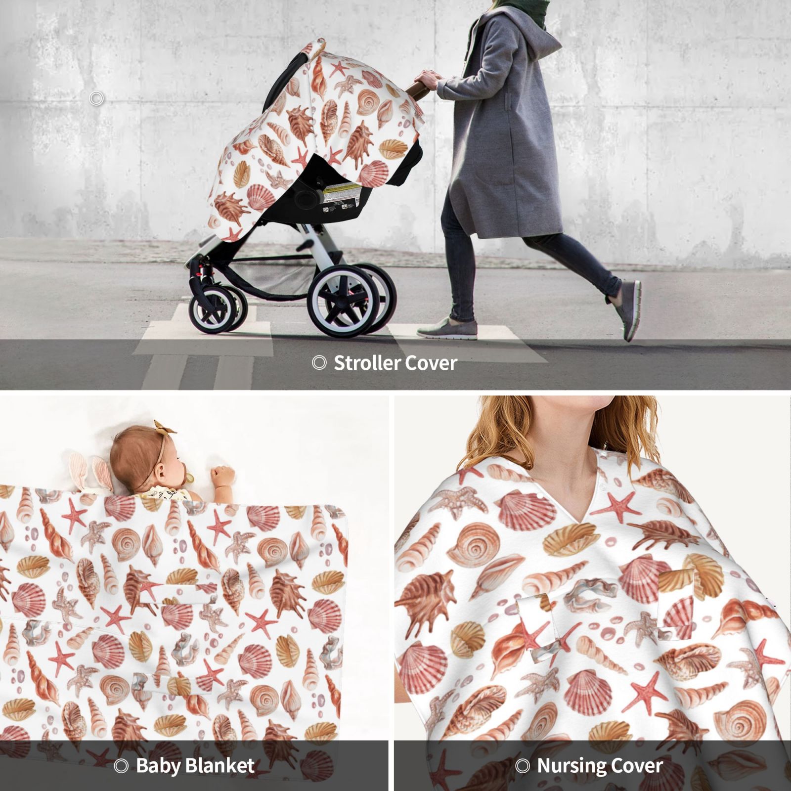 Car Seat Cover Baby - Conch Shell No.J927 Breathable Infant Car Seat Cover for Baby Carseat, Lightweight Comfort Baby Essentials Must Haves Newborn Stuff for Girl Boy