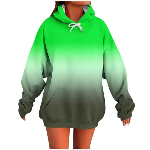 SwiftWear Women's Longline Gradient Hoodie with Front Pocket - Oversized Comfort Fit Pullover, Soft Stretch Fabric for Casual Streetwear Green