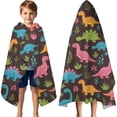 thumbnail image 3 of DarkBrown Cartoon Dinosaurs Colorful Plants Pattern Hooded Bath Towel，60"x35" for Ages 3 To 12 Kids, Quick Dry Lightweight Soft Microfiber Hood Beach Towel Cover Up for Kids, 3 of 7