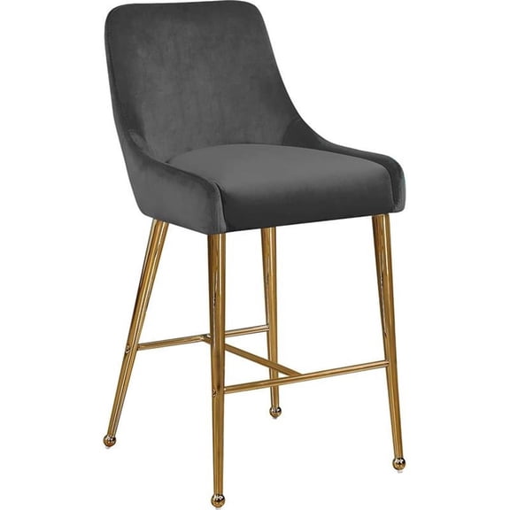 Maklaine Contemporary 28"H Velvet Bar Stool in Gray (Set of 2)